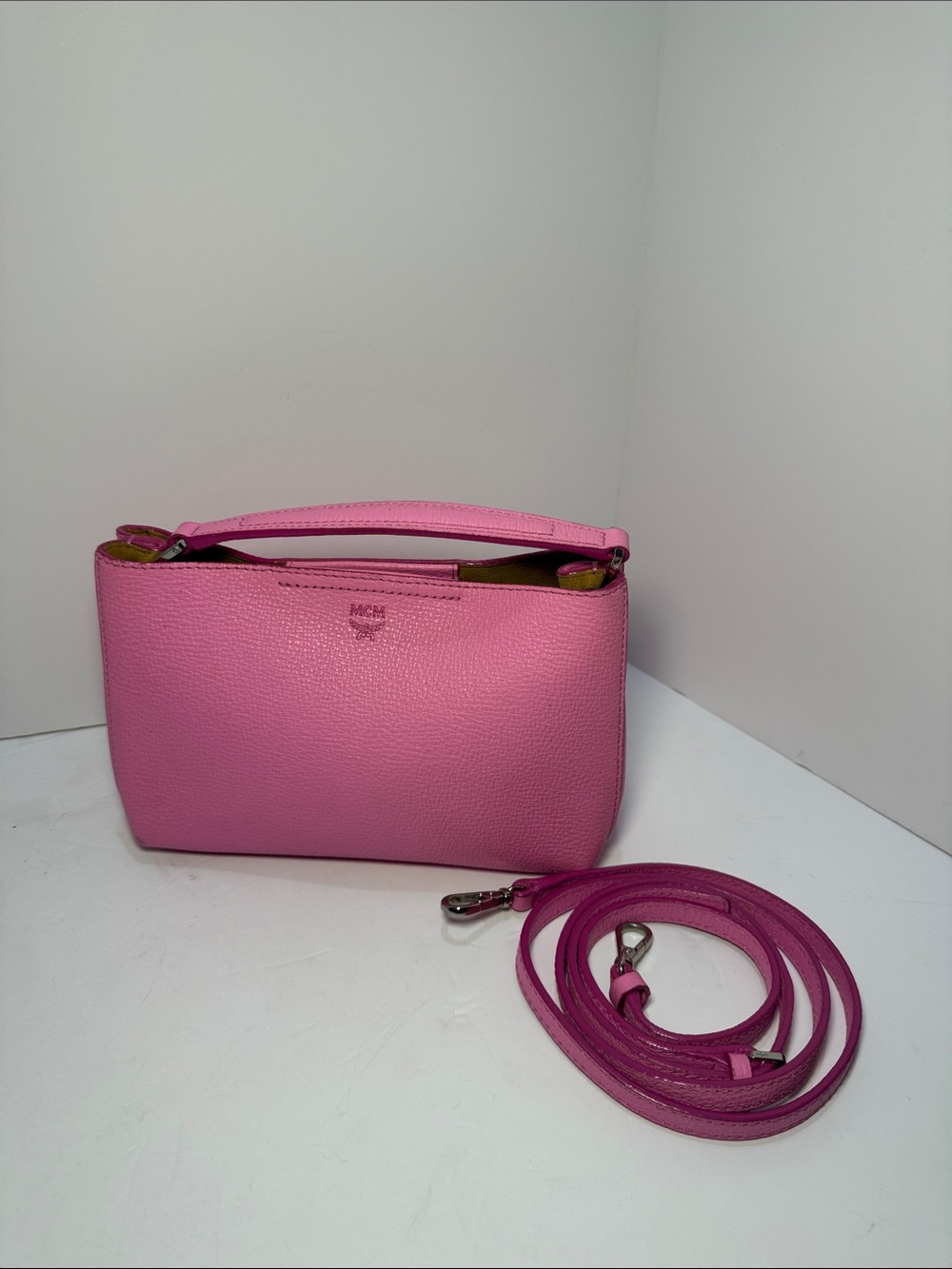 MCM Pink Pebbled Leather Convertible Crossbody - Picture 4 of 12